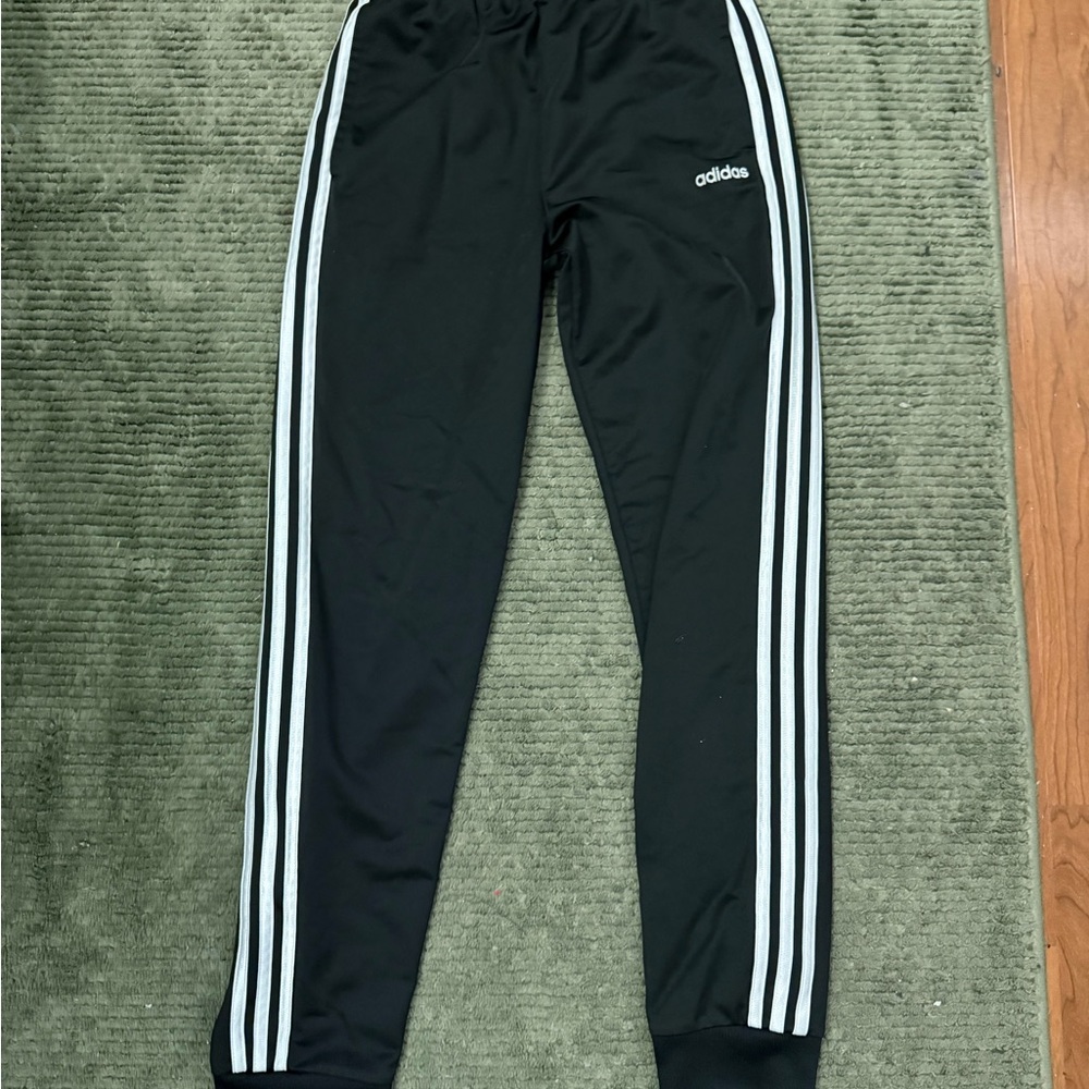 Adidas Kids Black Joggers/Sweatpants with White Stripes